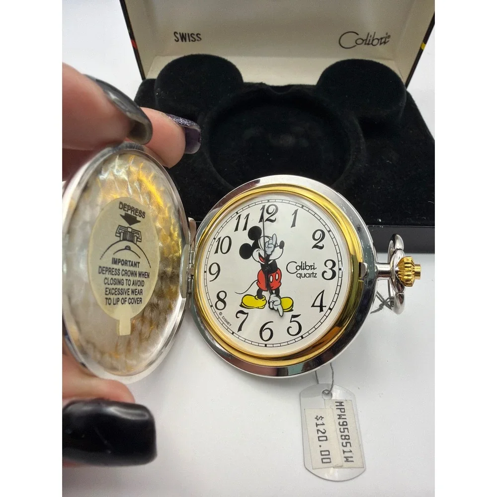 Vintage Mickey Mouse Colibri Pocket Watch Two Tone Swiss Quartz MPW95851W Boxed